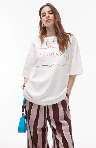 Topshop La Terezza Open Knit Oversize T-shirt In White