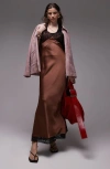 Topshop Lace Bust Satin Maxi Dress In Brown