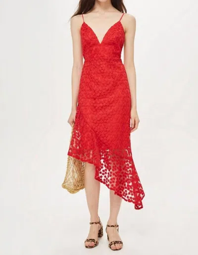Topshop Lace Embroidery Asymmetrical Cocktail Dress In Red