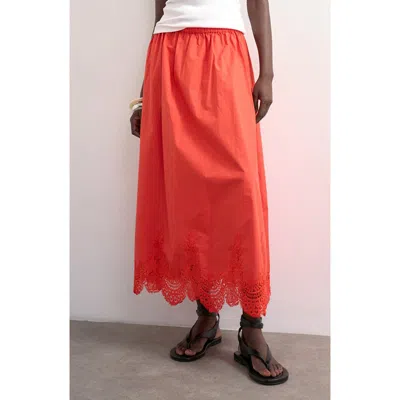 Topshop Lace Hem Maxi Skirt In Red