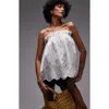 Topshop Lace Inset Strapless Cotton & Linen Top In White