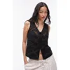 Topshop Lace Trim Insert Tie Up Vest In Black In Black