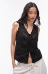 Topshop Lace Trim Insert Tie Up Vest In Black In Black