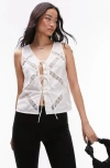 Topshop Lace Trim Insert Tie Up Vest In Ivory-white