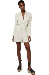 Topshop Lace-up Long Sleeve Romper In White