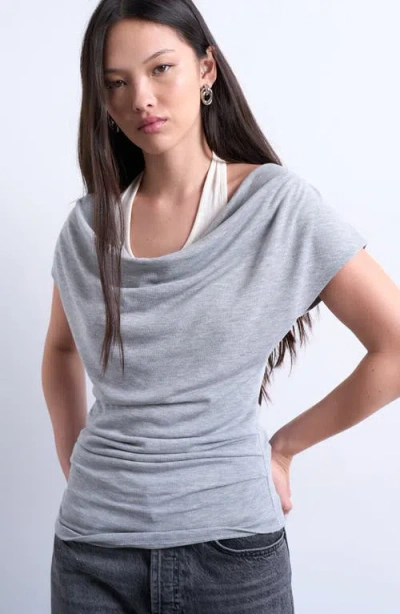 Topshop Double Layer Cowl Top In Gray