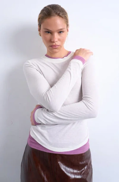 Topshop Layered Long Sleeve Rib T-shirt In White