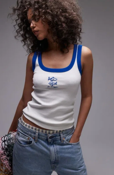 Topshop Le Poisson Embroidered Tank In White