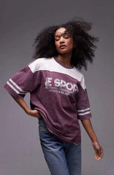 Topshop Graphic Le Sports Oversized Tee In Burgundy - Part Of A Set-red