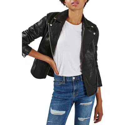 Topshop Leather Biker Jacket In Black