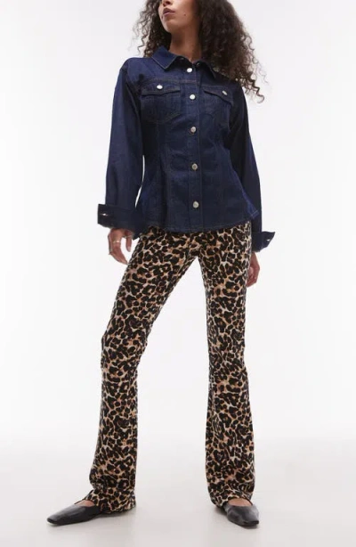 Topshop Leopard Print Bootcut Pants In Brown Multi