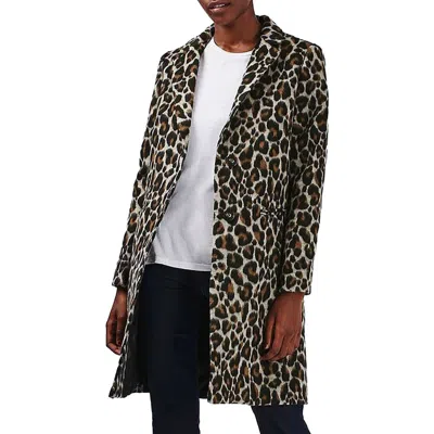 Topshop Leopard Print Car Coat In Brown Multi