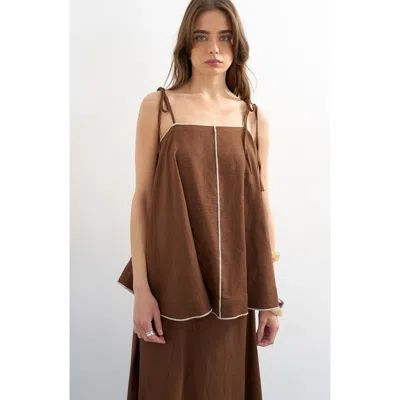 Topshop Linen Blend Cami In Brown
