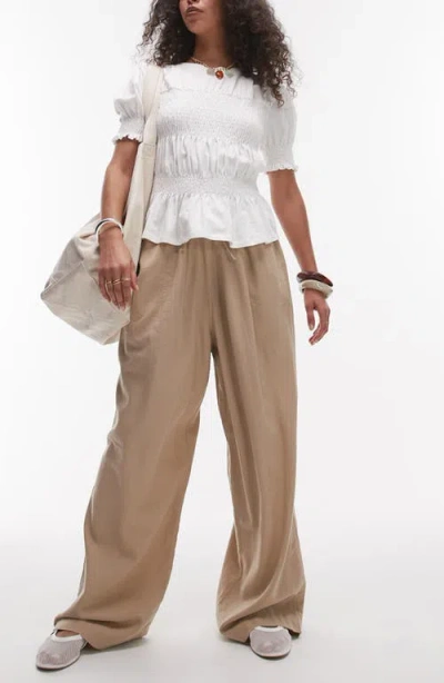 Topshop Linen Blend Drawstring Pants In Gray