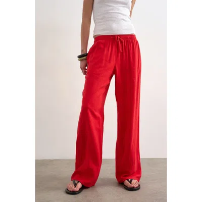 Topshop Linen Blend Straight Leg Pants In Red