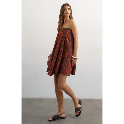 Topshop Linen Blend Trapeze Minidress In Brown