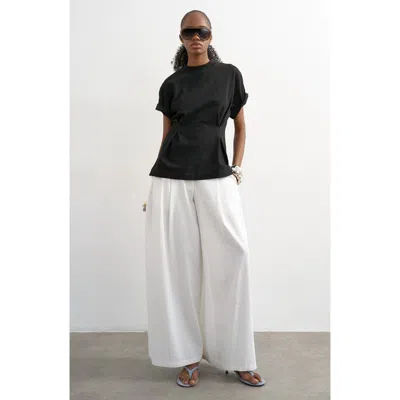 Topshop Linen Blend Wide Leg Pants In White