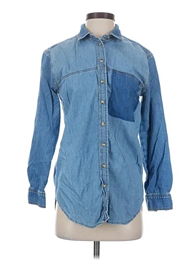 Pre-owned Topshop Long Sleeve Button Down Shirt In Blue