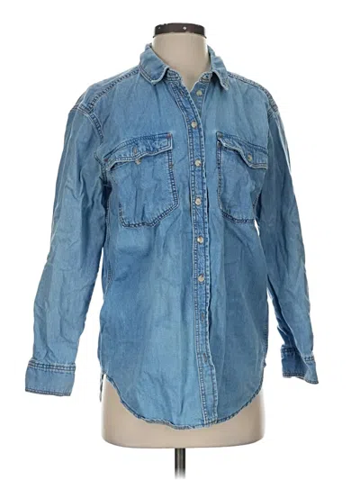 Pre-owned Topshop Long Sleeve Button Down Shirt In Blue