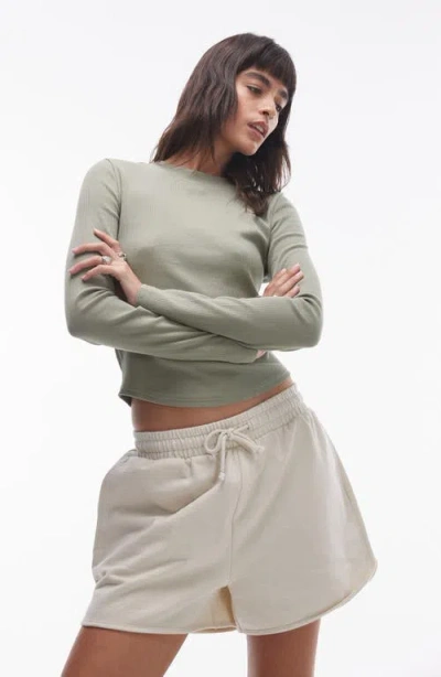 Topshop Long Sleeve Cotton Rib T-shirt In Khaki