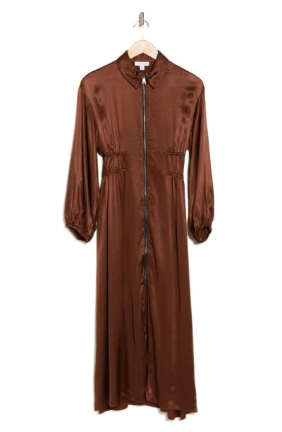 Topshop Long Sleeve Midi Shirtdress In Brown