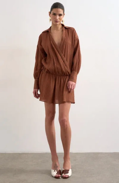 Topshop Long Sleeve Rib Shirtdress In Brown