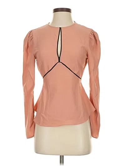 Pre-owned Topshop Long Sleeve Top Orange Solid Pattern Keyhole Neckline Tops