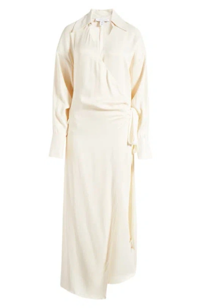 Topshop Long Sleeve Wrap Midi Shirtdress In Ivory