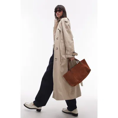 Topshop Longline Oversize Trench Coat In Stone