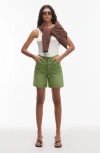 Topshop Loose Fit Denim Shorts In Green