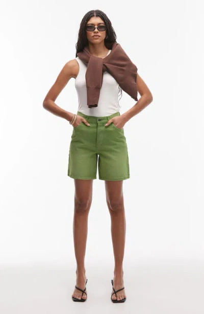 Topshop Loose Fit Denim Shorts In Light Green