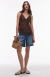 Topshop Loose Fit Raw Hem Cutoff Denim Shorts In Blue