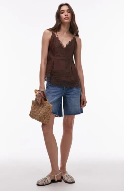 Topshop Loose Fit Raw Hem Cutoff Denim Shorts In Blue