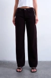 Topshop Low Rise Straight Leg Corduroy Pants In Brown