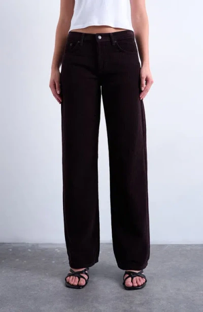 Topshop Low Rise Straight Leg Corduroy Pants In Brown
