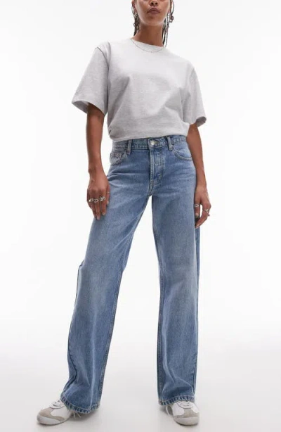 Topshop Low Rise Wide Leg Jeans In Blue