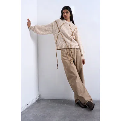 Topshop Marled Cord Argyle Sweater In Neutral