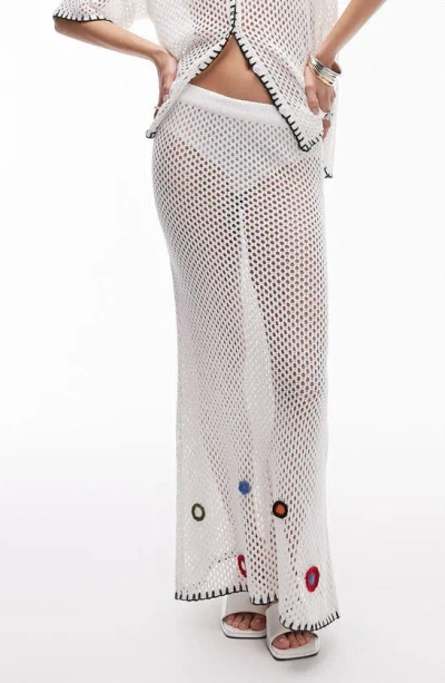 Topshop Mesh Stitch Maxi Jumper Skirt In Cream