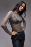 Topshop Sheer Metallic Long Sleeve Top In Gunmetal-multi In Gunmetal Multi