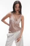 Topshop Sheer Metallic Tank In Dusty Pink In Light Pink