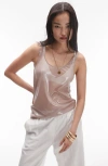 Topshop Sheer Metallic Tank In Dusty Pink