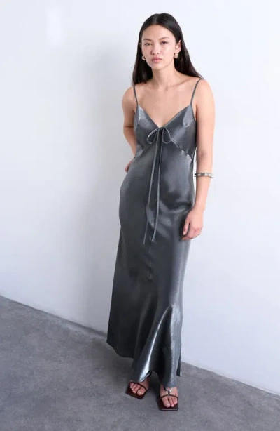 Topshop Metallic Tie Back Maxi Dress In Gray