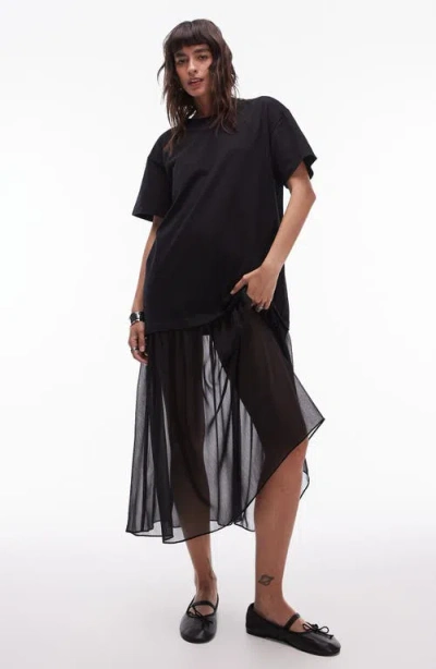 Topshop Hybrid T-shirt Dress In Black