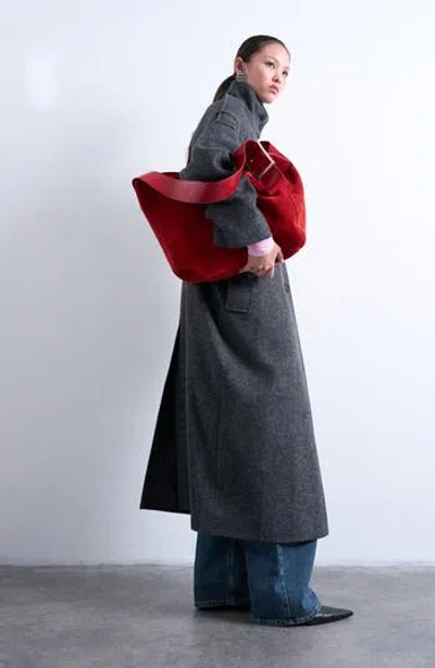 Topshop Mock Neck Car Coat In Green