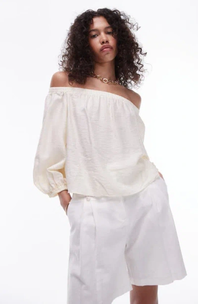 Topshop Balloon Sleeve Off The Shoulder Top In Ivory-white In Ivory