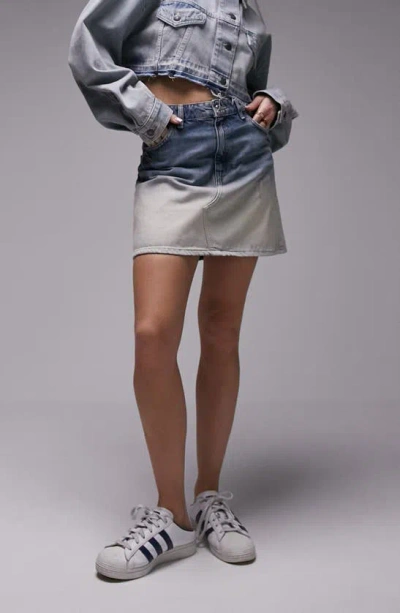 Topshop Ombré Denim Miniskirt In Mid Blue