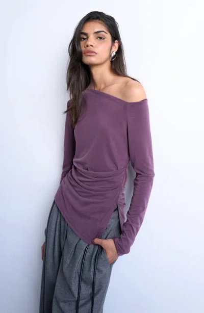 Topshop One-shoulder Ruched Top In Purple
