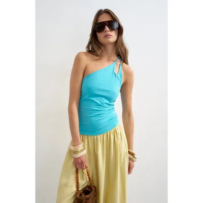 Topshop One-shoulder Stretch Cotton Tank In Blue