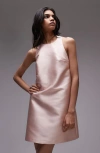 Topshop Open Back Satin Halter Minidress In Pink