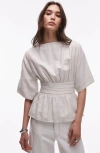 Topshop Linen Low Back Dropped Waist Top In White